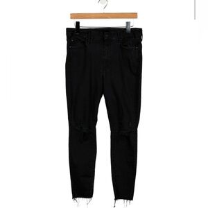 MOTHER Mid Rise Black Skinny Jeans Raw Hem Ankle Size 29